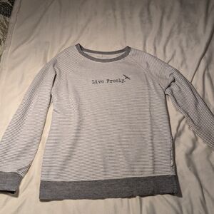 Avocado Gray and White Striped Top